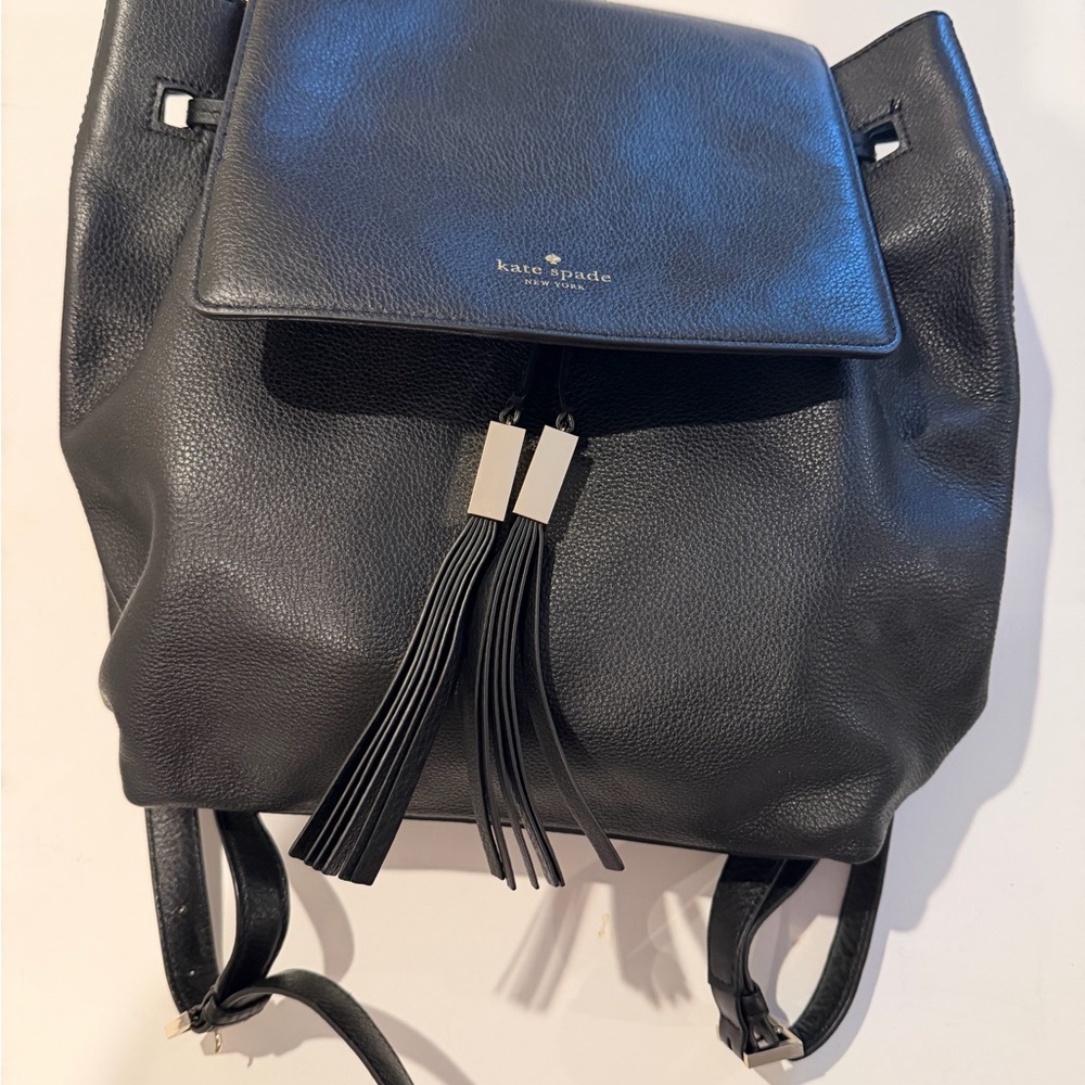 Kate Spade Black Leather Backpack with Tassels Large size!